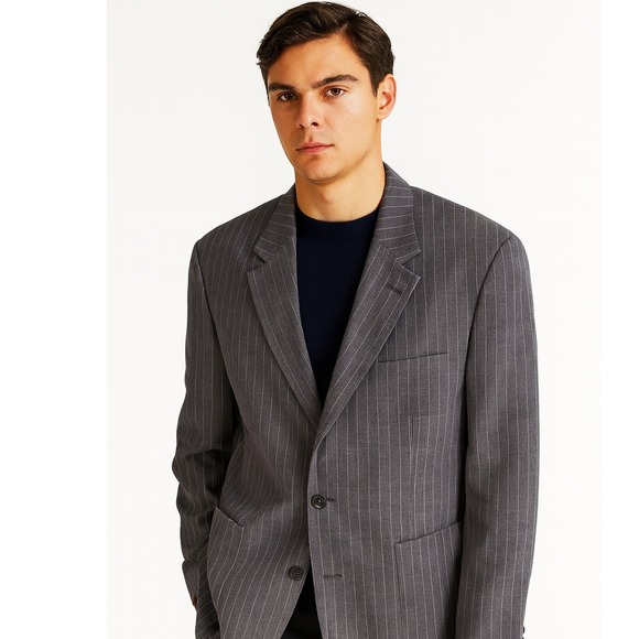 Banana Republic Blazer Sport Coat‎ Pinstripe Linen Gray Blazer 42R Single Vent